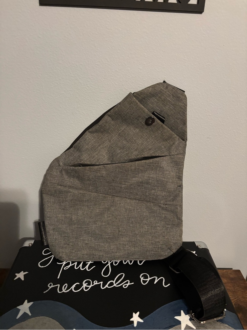 Gray Theft-Protection Crossbody Sling Bag